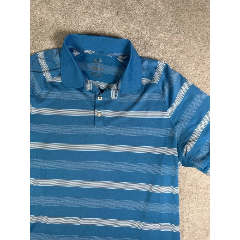 Oakley Golf Polo Shirt Mens L Blue Striped Hydrolix Performance Regular Fit